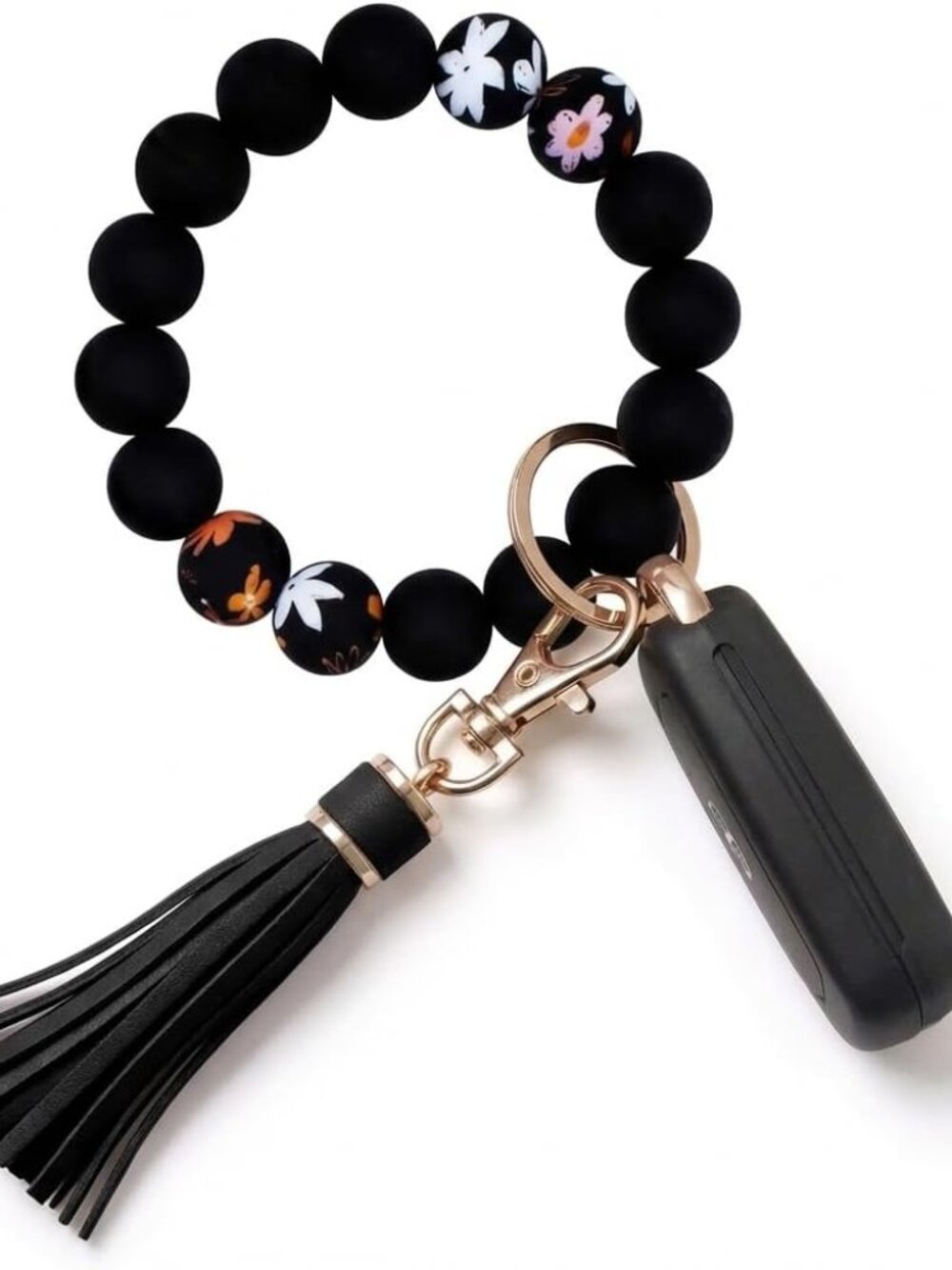 Key Ring Bracelet Car Keychain Holder Wristlet Silicone Women Beaded Bangle Chai